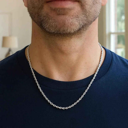 14k White Gold Solid Diamond Cut Rope Chain (3.00 mm)
