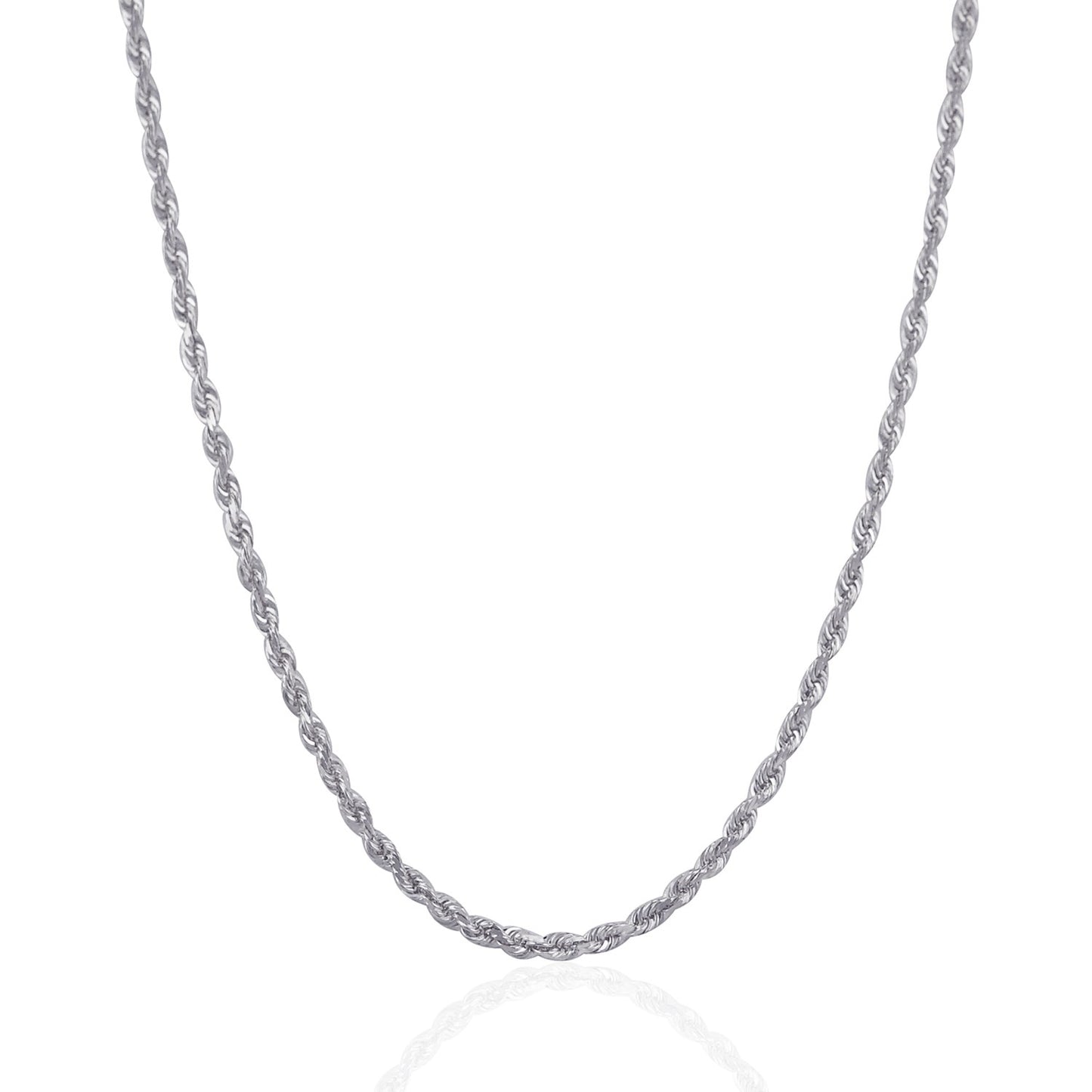 14k White Gold Solid Diamond Cut Rope Chain (3.00 mm) in a sleek high-contrast midnight luxury editorial style
