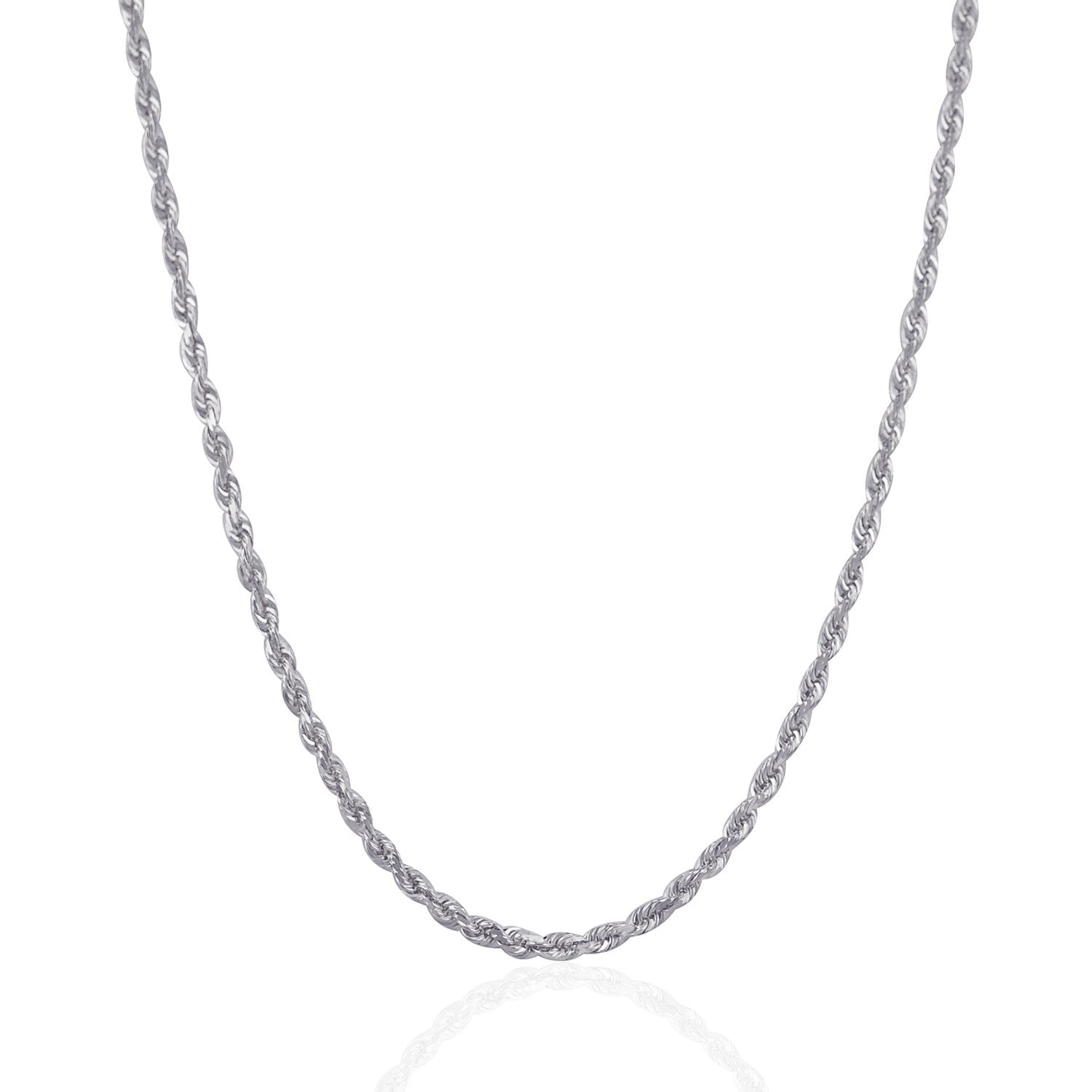 14k White Gold Solid Diamond Cut Rope Chain (3.00 mm) in a sleek high-contrast midnight luxury editorial style