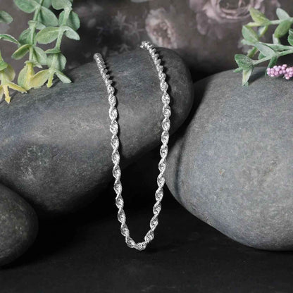 14k White Gold Solid Diamond Cut Rope Chain (3.00 mm)