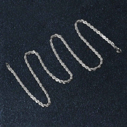 14k White Gold Solid Diamond Cut Rope Chain (3.00 mm)