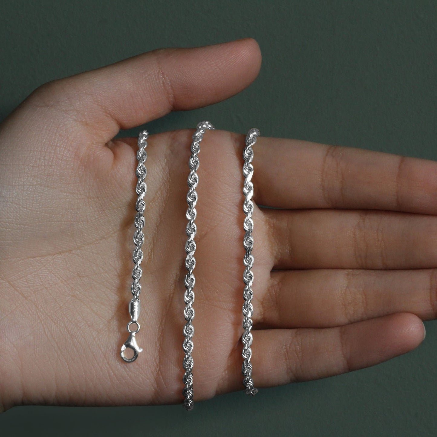 14k White Gold Solid Diamond Cut Rope Chain (3.00 mm) - Peelerie