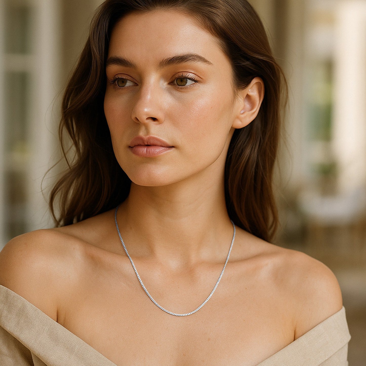 14k White Gold Classic Box Chain (0.60 mm) - Peelerie