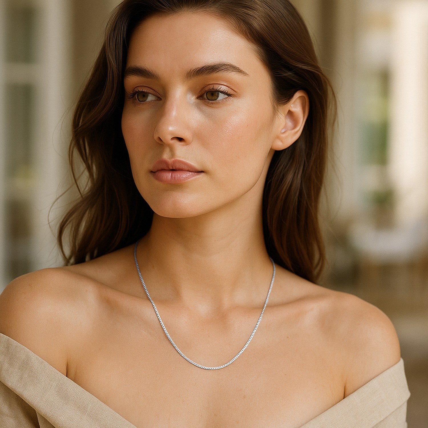 14k White Gold Classic Box Chain (0.60 mm) - Peelerie