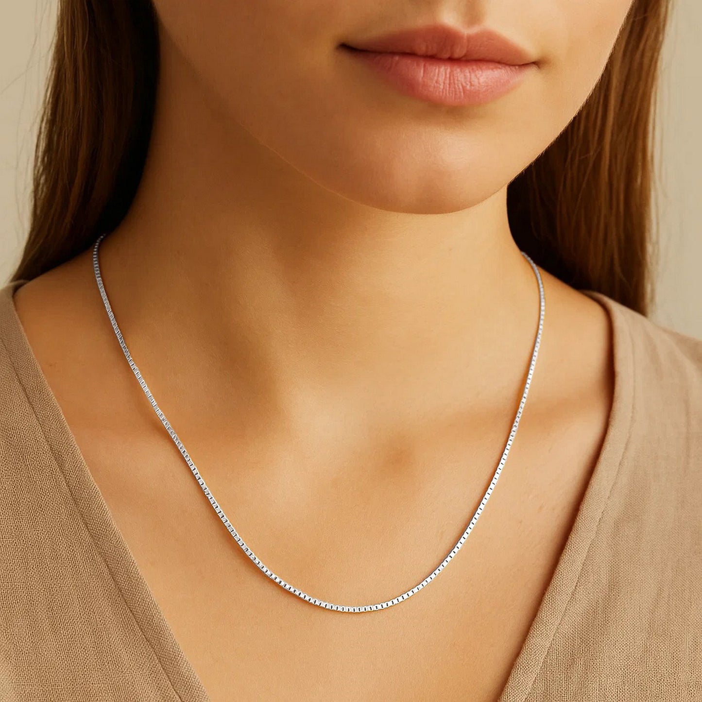 14k White Gold Classic Box Chain (0.60 mm) - Peelerie