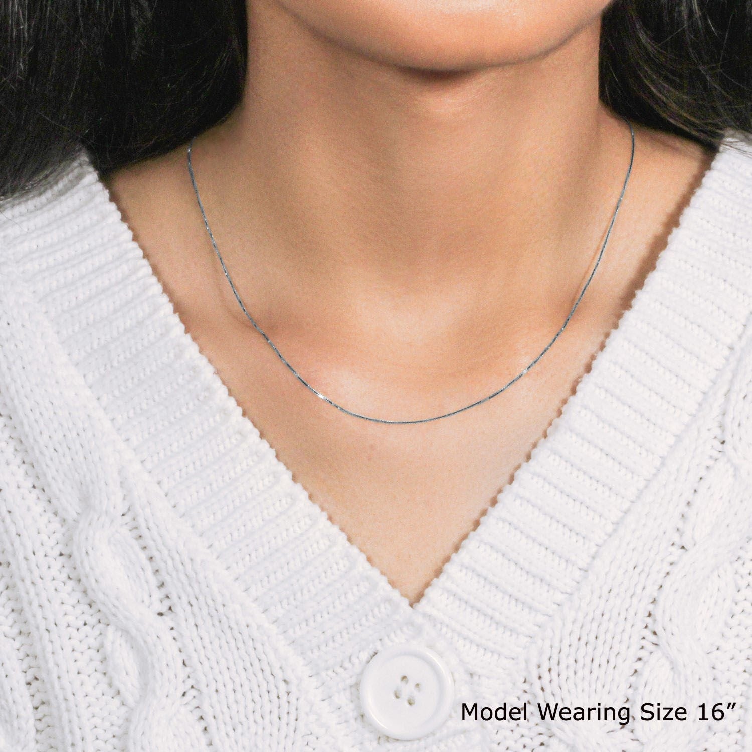 14k White Gold Classic Box Chain (0.60 mm) - Peelerie