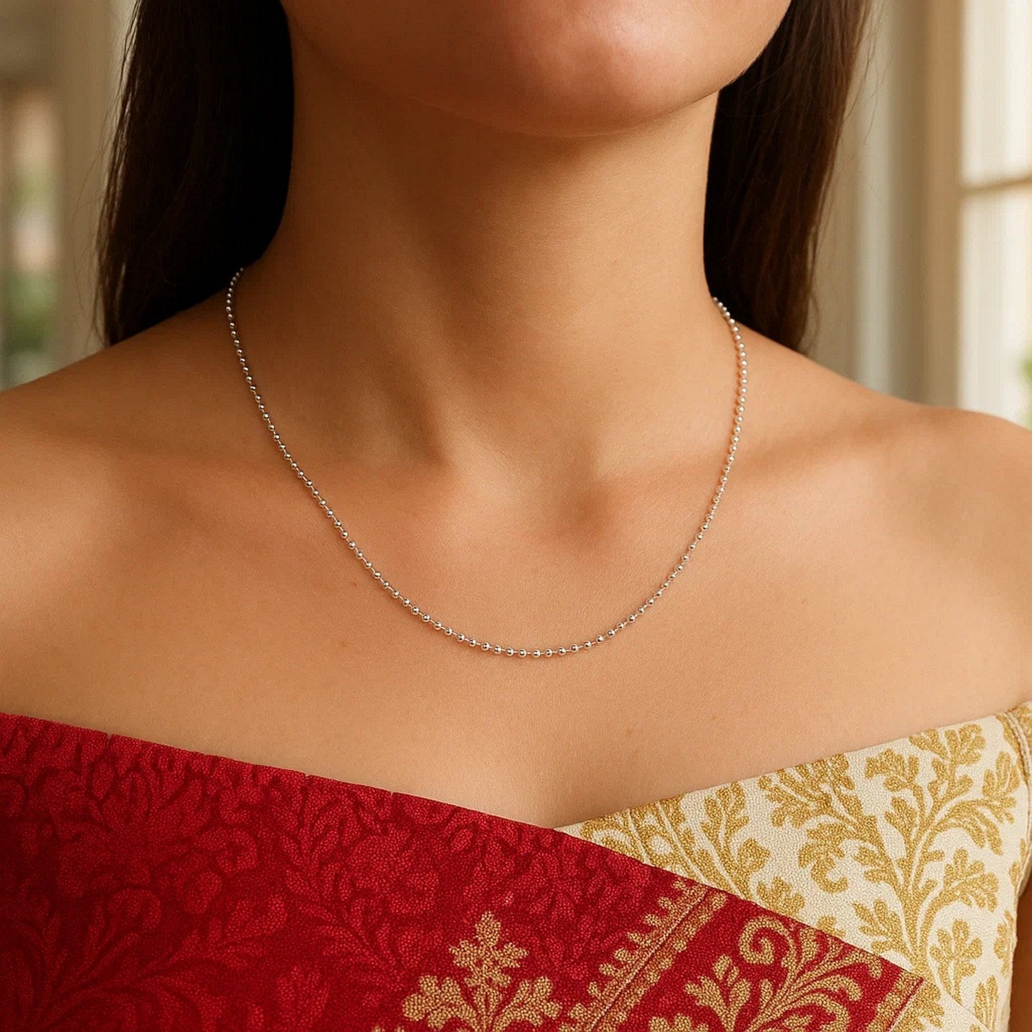 14k White Gold Diamond-Cut Bead Chain (0.90 mm) - Peelerie