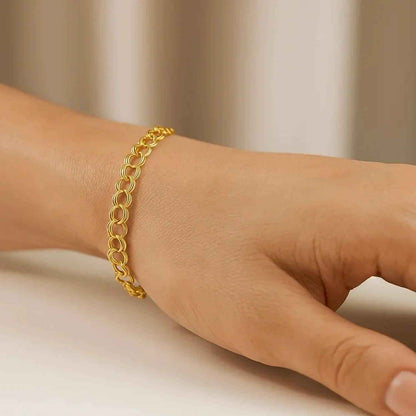 14k Yellow Gold Solid Double Link Charm Bracelet (5.00 mm)
