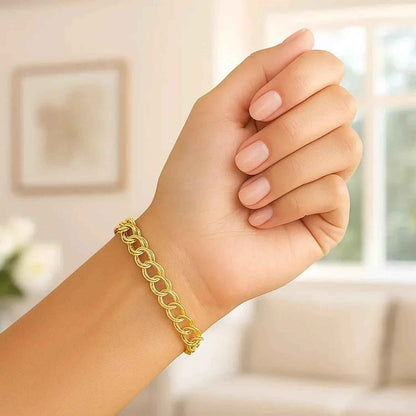 14k Yellow Gold Solid Double Link Charm Bracelet (5.00 mm)