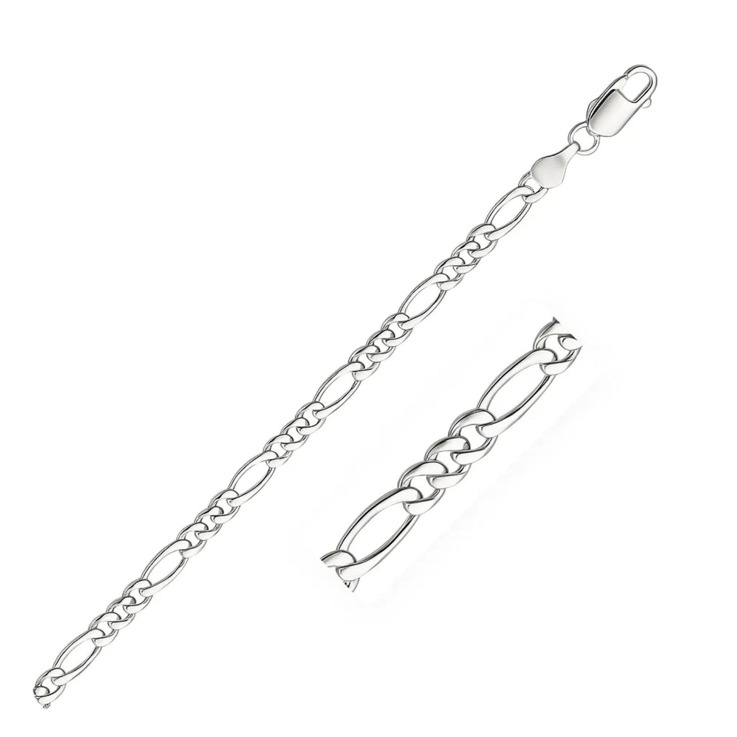14k White Gold Solid Figaro Bracelet (3.80 mm) in a sleek high-contrast midnight luxury editorial style