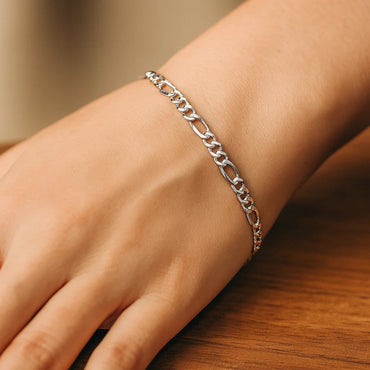 14k White Gold Solid Figaro Bracelet (3.80 mm)
