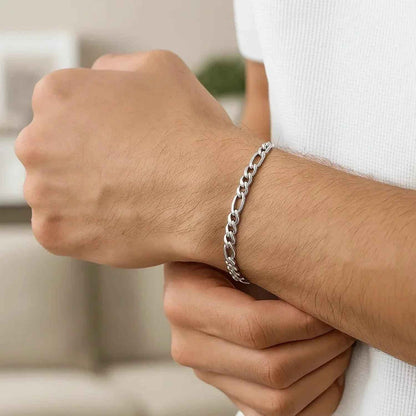 14k White Gold Solid Figaro Bracelet (3.80 mm)