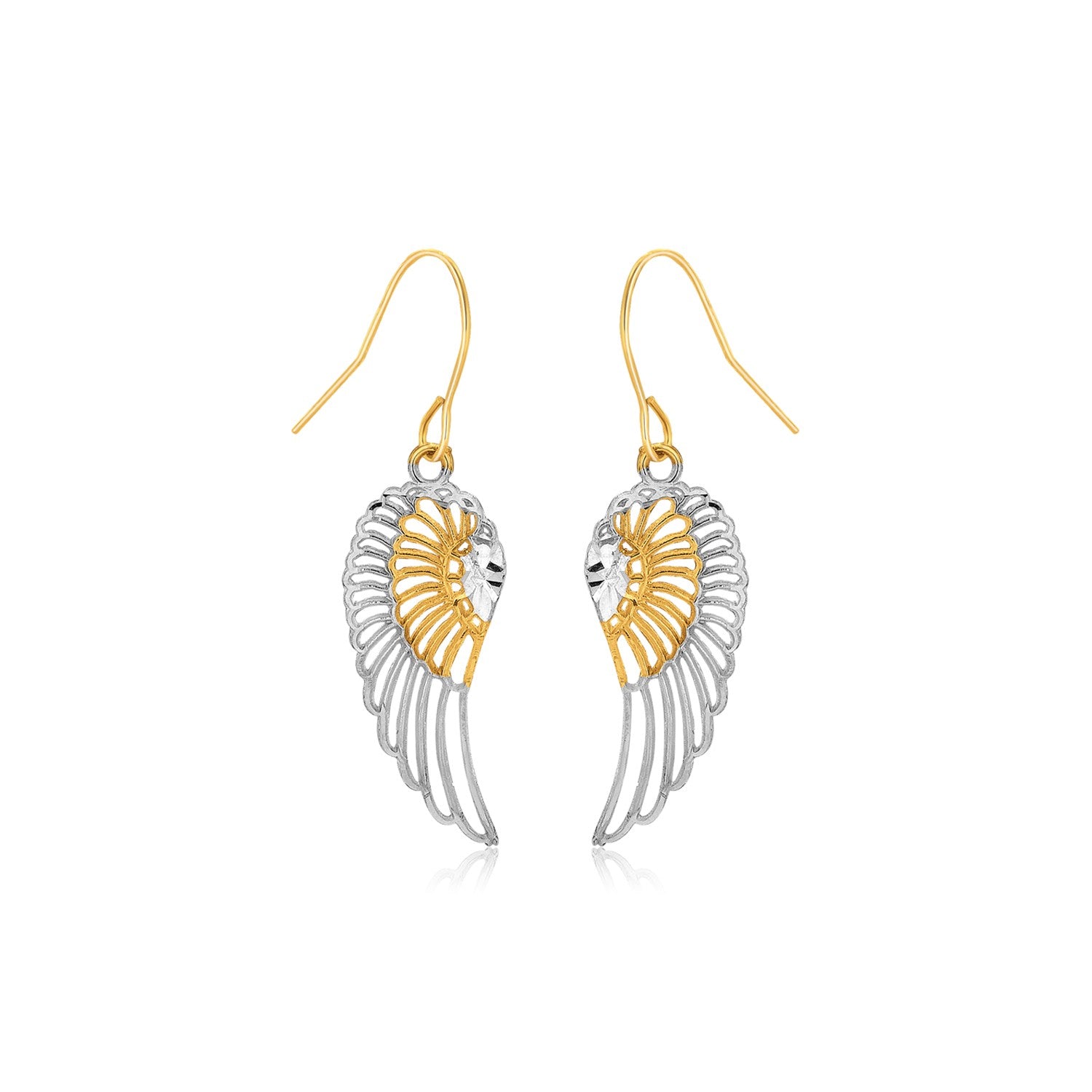 Two-Tone Wing Drop Earrings in 10K Gold in a sleek high-contrast midnight luxury editorial style