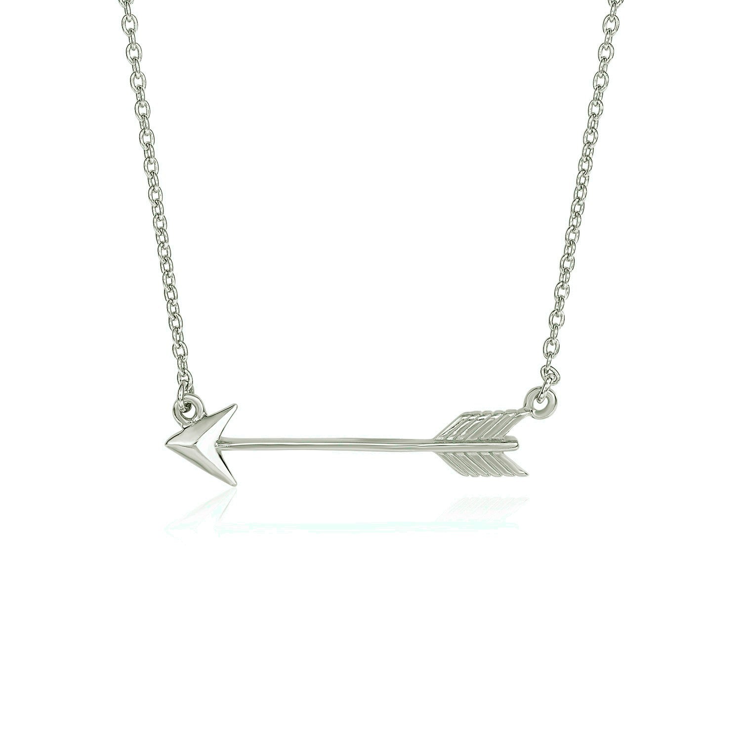 Necklace with Arrow in Sterling Silver in a sleek high-contrast midnight luxury editorial style
