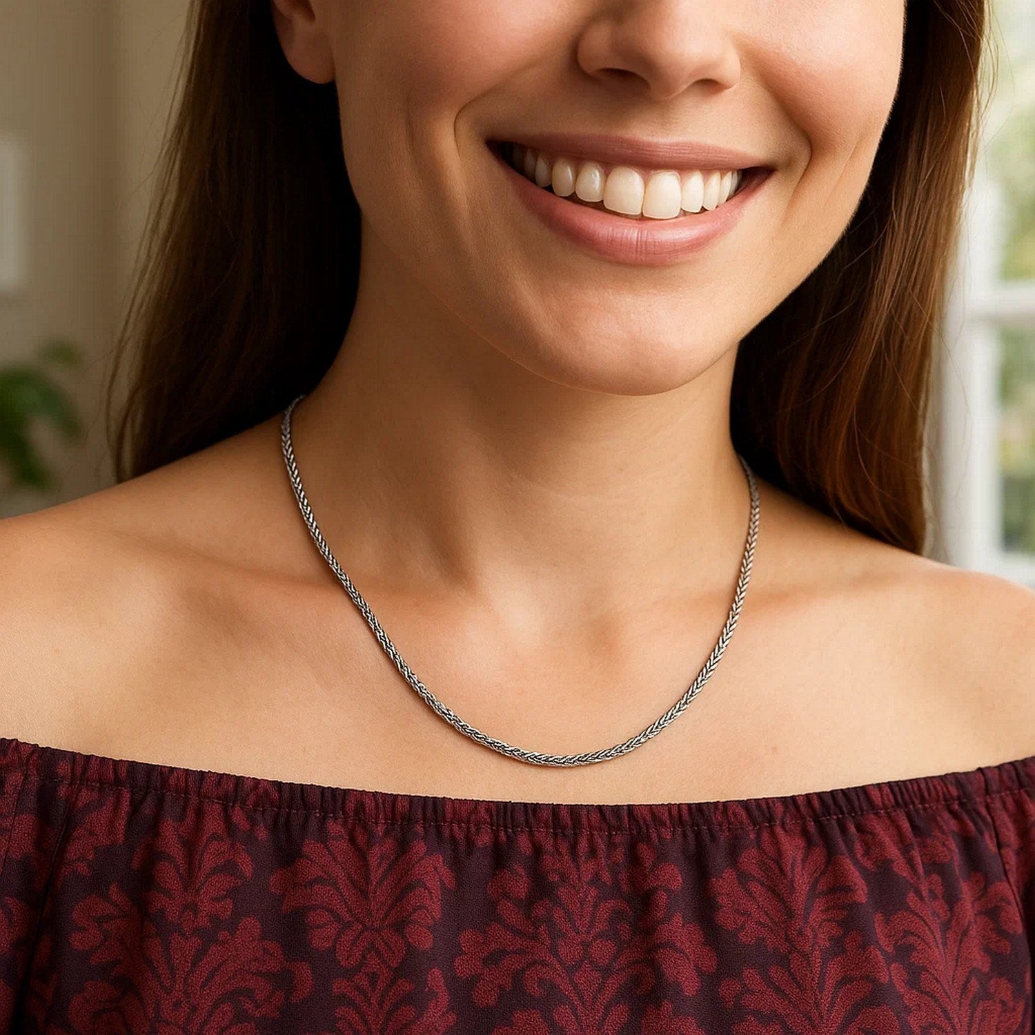 Sterling Silver Rhodium Plated Wheat Chain (1.90 mm) - Peelerie