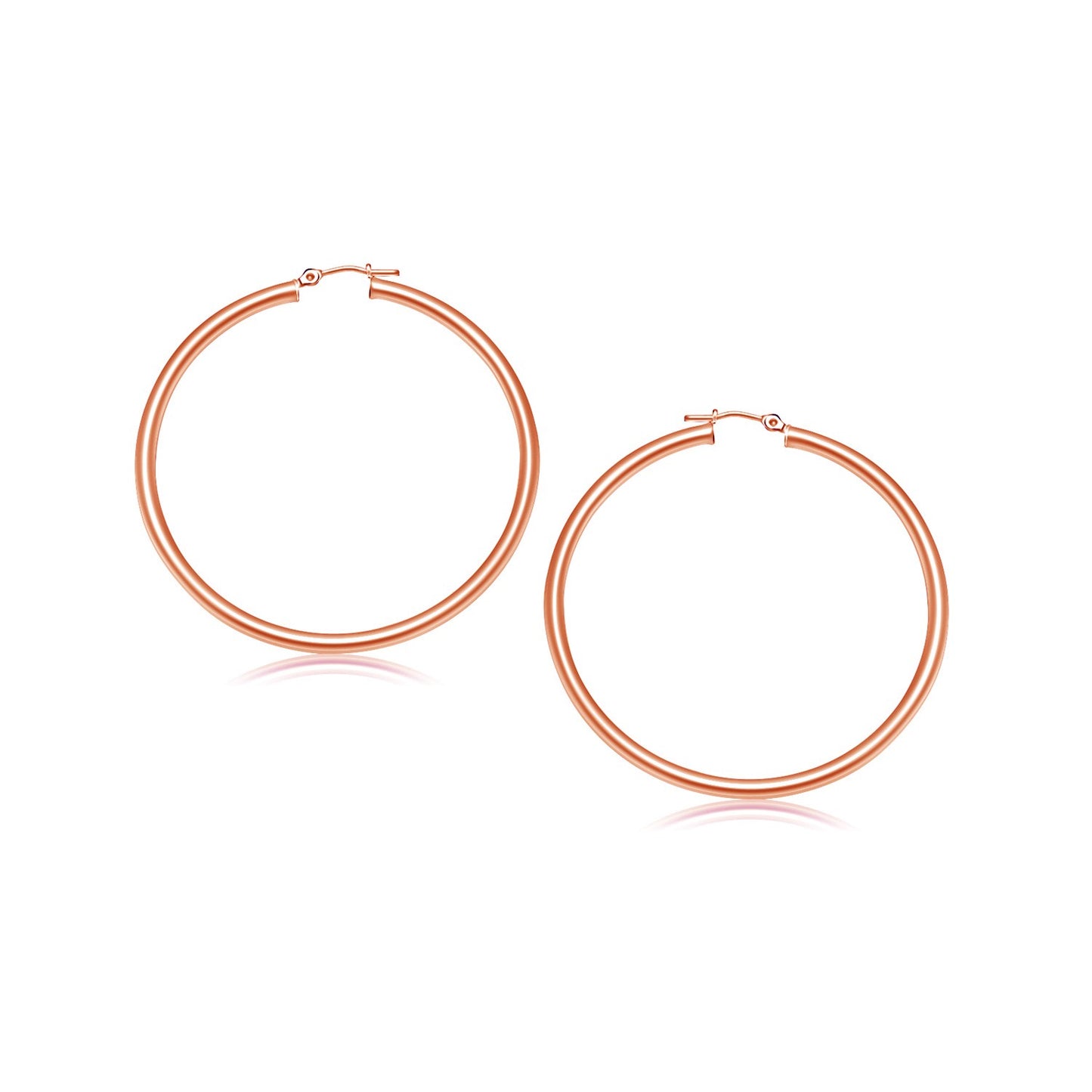 14k Rose Gold Polished Hoop Earrings (3x25mm) in a sleek high-contrast midnight luxury editorial style