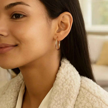 14k Rose Gold Polished Hoop Earrings (3x25mm)