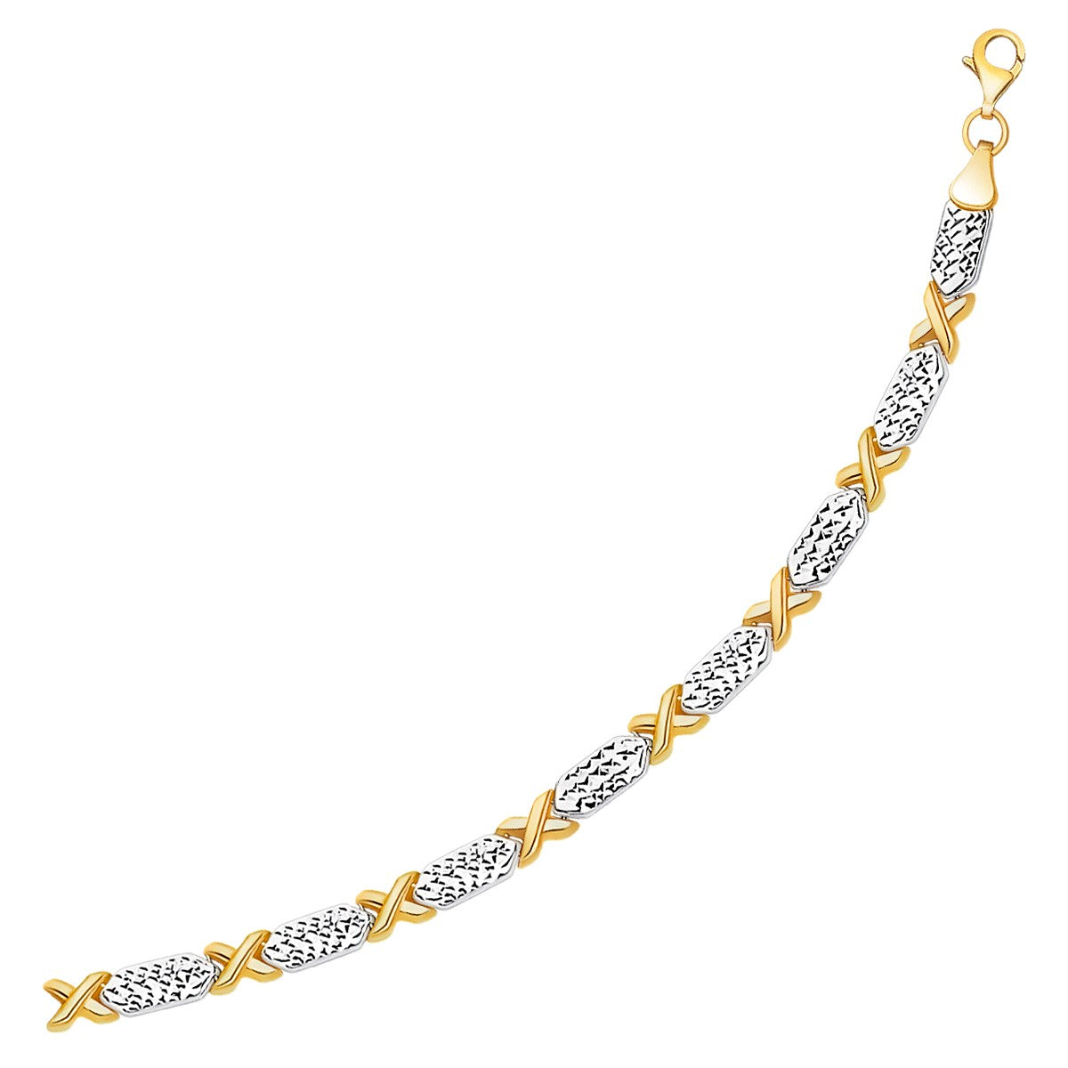 14k Two-Tone Gold Fancy X Line Bracelet (4.80 mm) in a sleek high-contrast midnight luxury editorial style