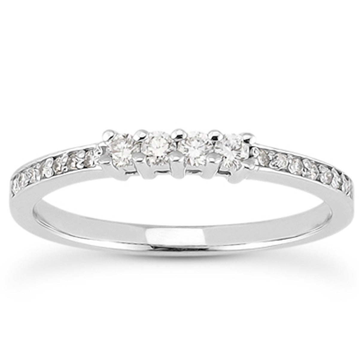 14k White Gold Wedding Band with Pave Set Diamonds and Prong Set Diamonds in a sleek high-contrast midnight luxury editorial