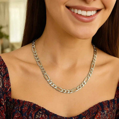 Rhodium Plated Sterling Silver Figaro Style Chain (8.10 mm)
