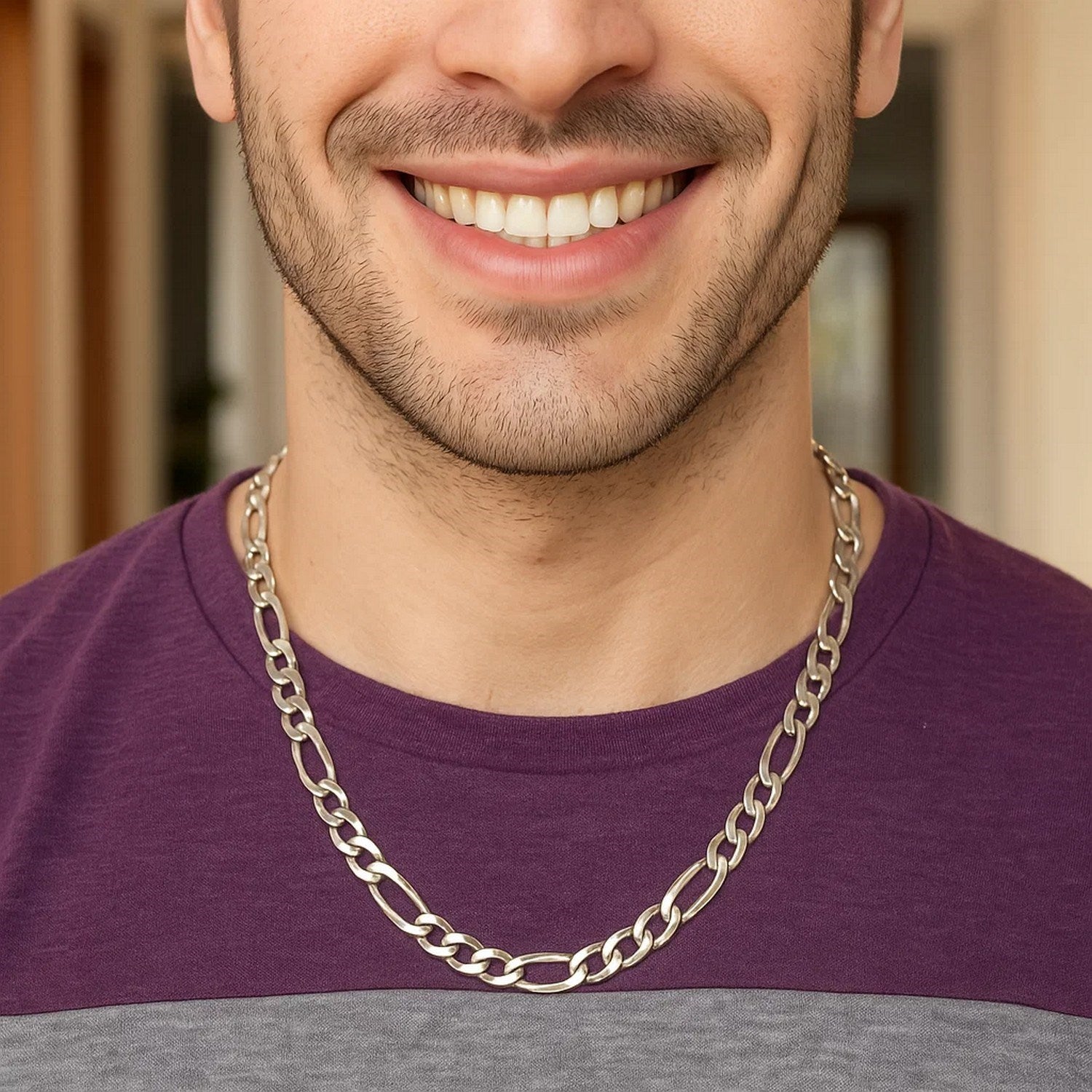 Rhodium Plated Sterling Silver Figaro Style Chain (8.10 mm) - Peelerie