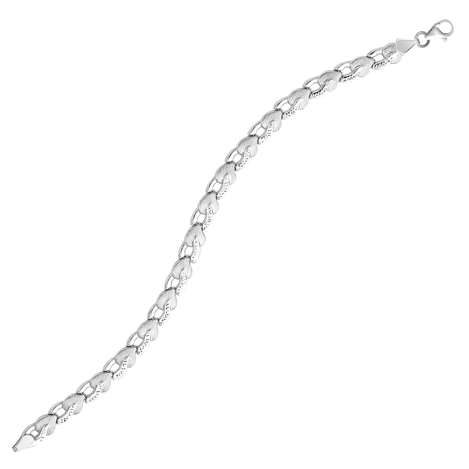 14k White Gold Heart Shape Textured Bracelet (6.35 mm) in a sleek high-contrast midnight luxury editorial style