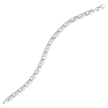 14k White Gold Heart Shape Textured Bracelet (6.35 mm) in a sleek high-contrast midnight luxury editorial style