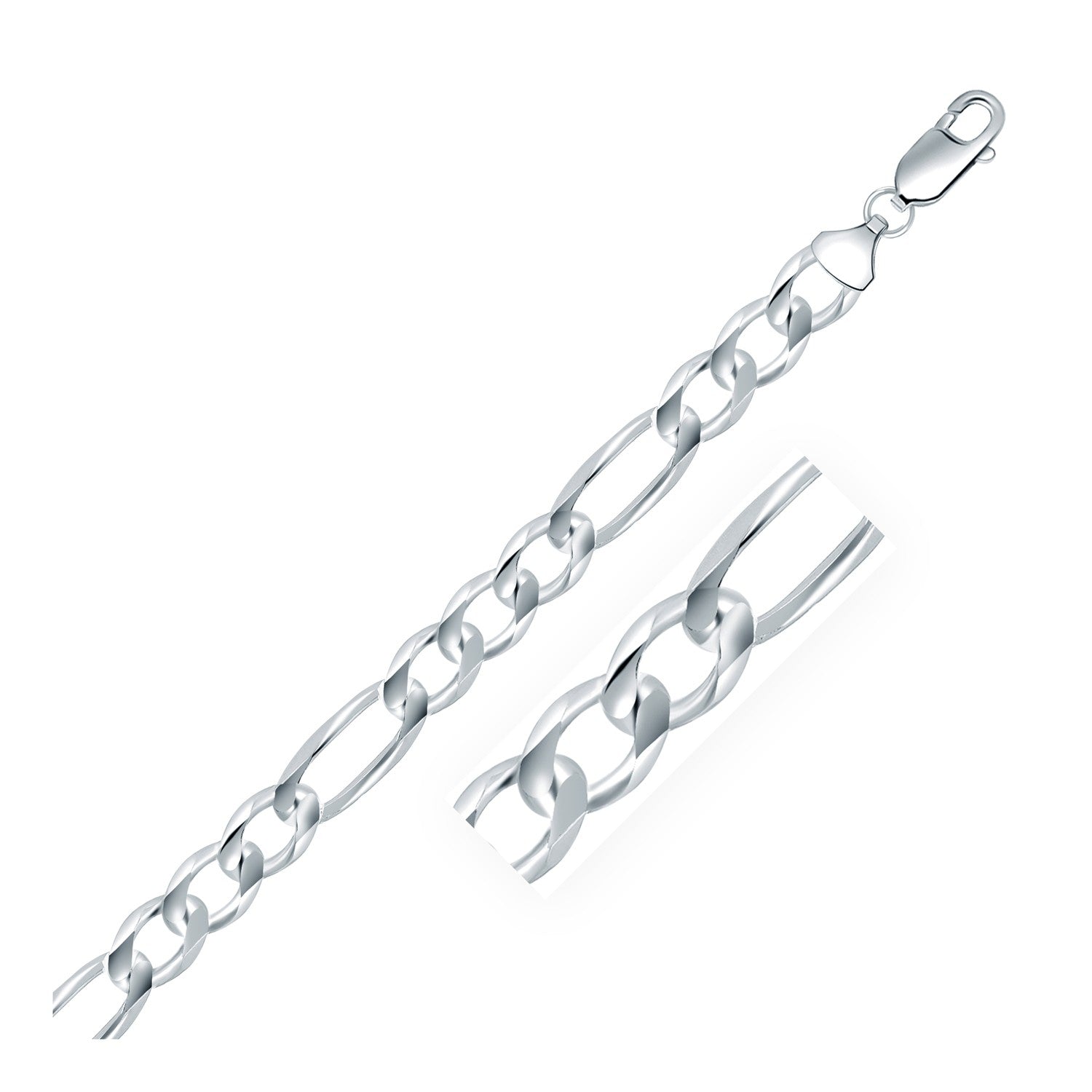 Rhodium Plated 8.8mm Sterling Silver Figaro Style Chain (8.80 mm) in a sleek high-contrast midnight luxury editorial style