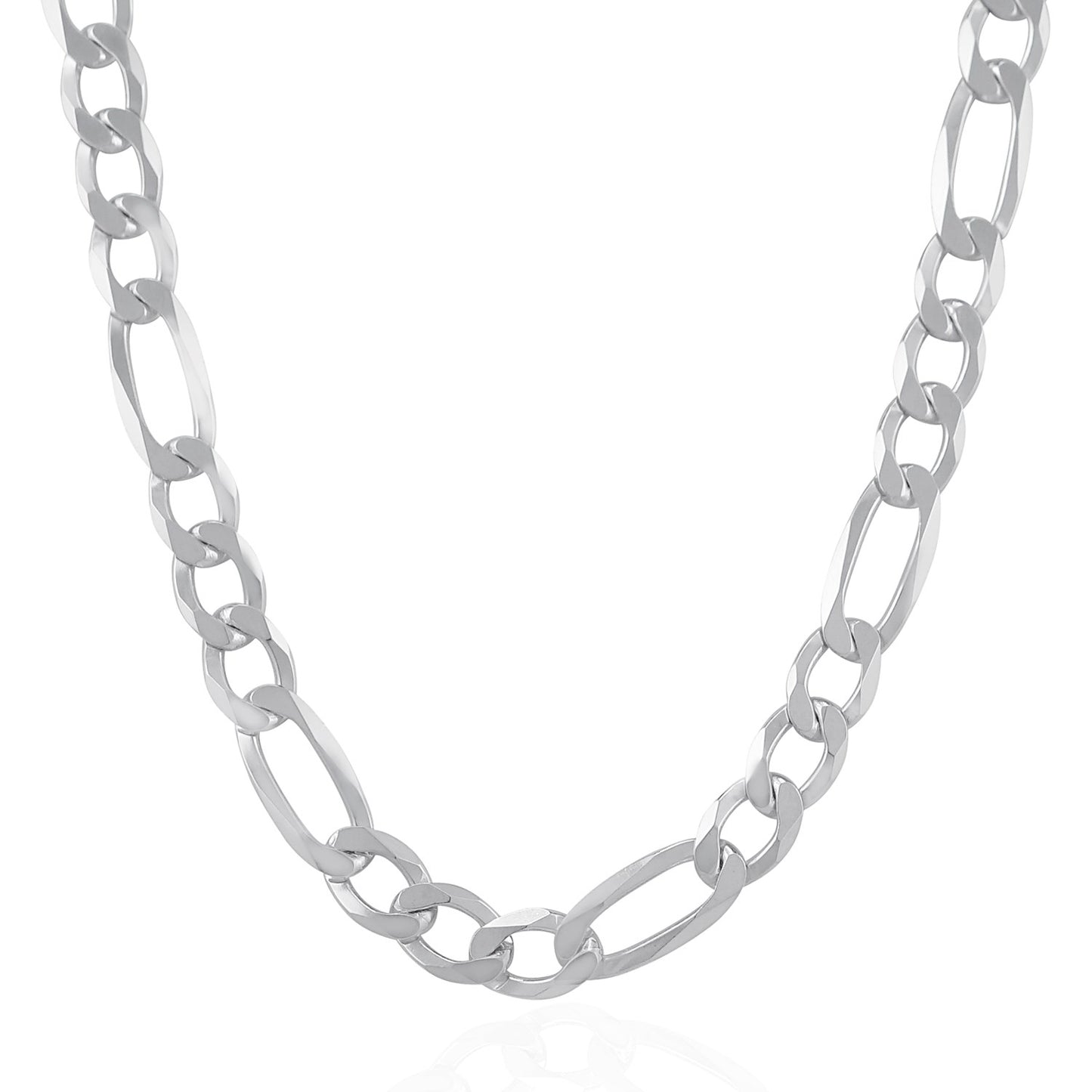 Rhodium Plated 8.8mm Sterling Silver Figaro Style Chain (8.80 mm) - Peelerie