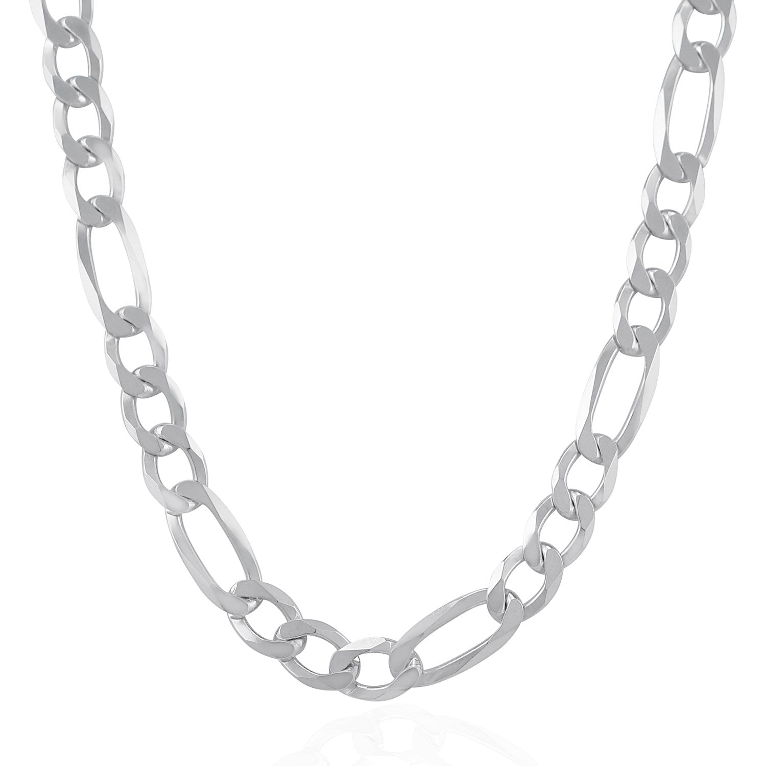 Rhodium Plated 8.8mm Sterling Silver Figaro Style Chain (8.80 mm) - Peelerie