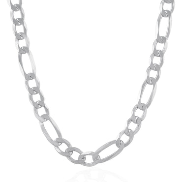 Rhodium Plated 8.8mm Sterling Silver Figaro Style Chain (8.80 mm) - Peelerie