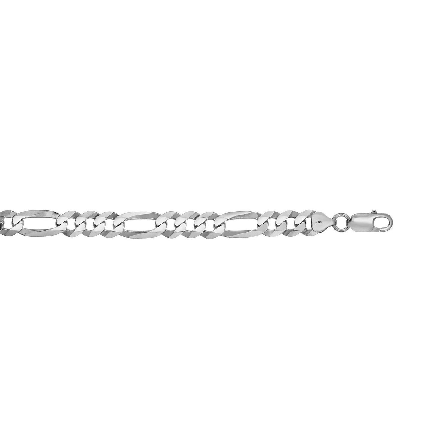 Rhodium Plated 8.8mm Sterling Silver Figaro Style Chain (8.80 mm) - Peelerie