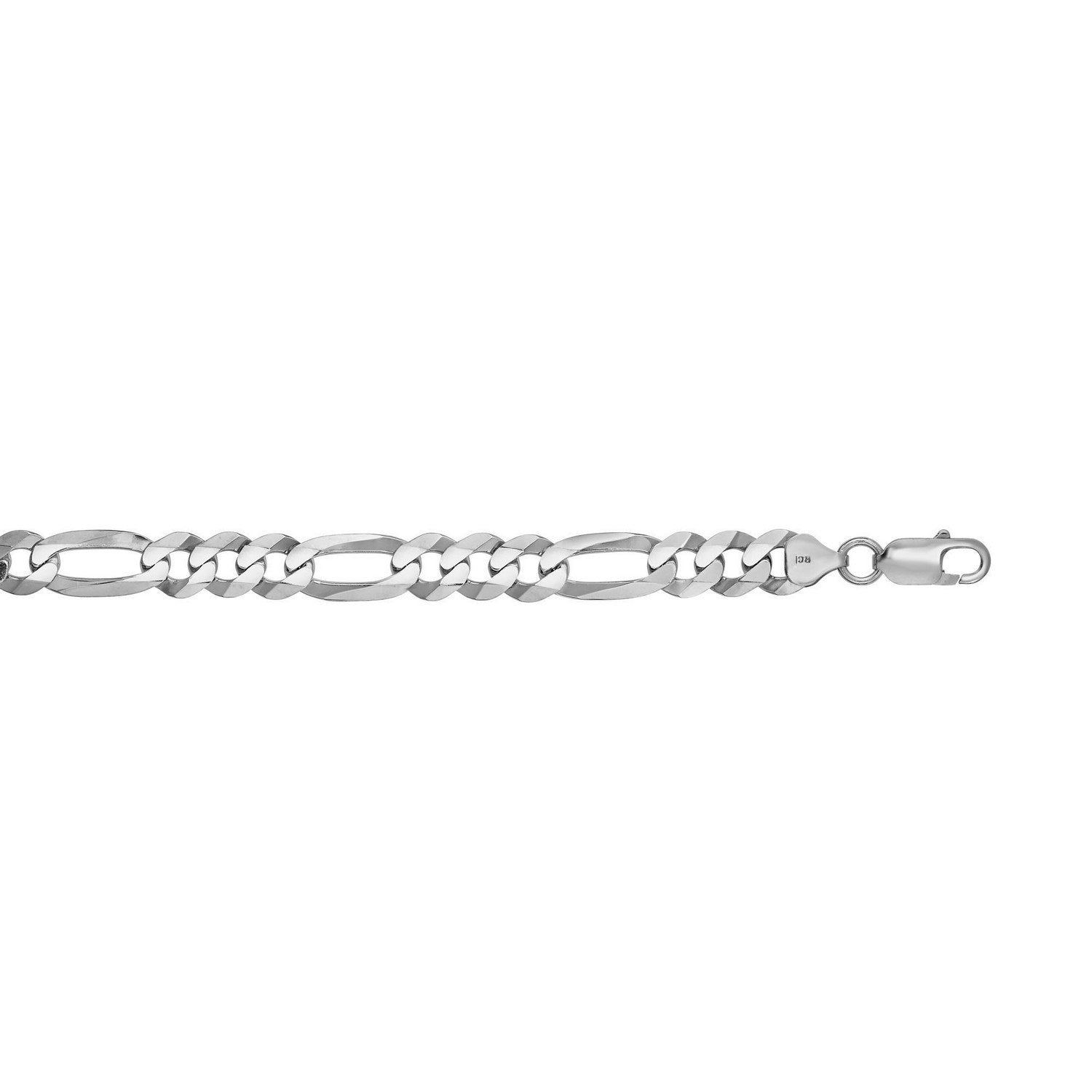 Rhodium Plated 8.8mm Sterling Silver Figaro Style Chain (8.80 mm) - Peelerie