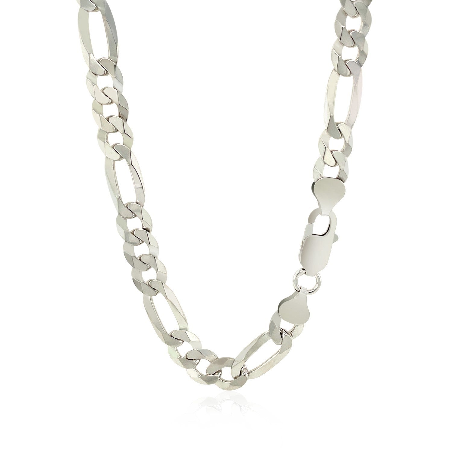 Rhodium Plated 8.8mm Sterling Silver Figaro Style Chain (8.80 mm) - Peelerie