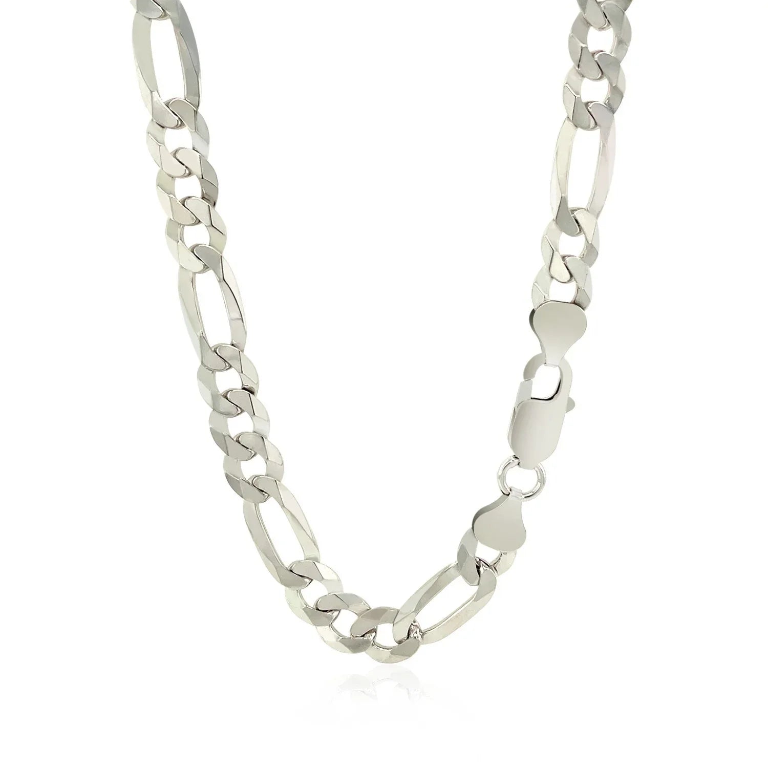 Rhodium Plated 8.8mm Sterling Silver Figaro Style Chain (8.80 mm) - Peelerie
