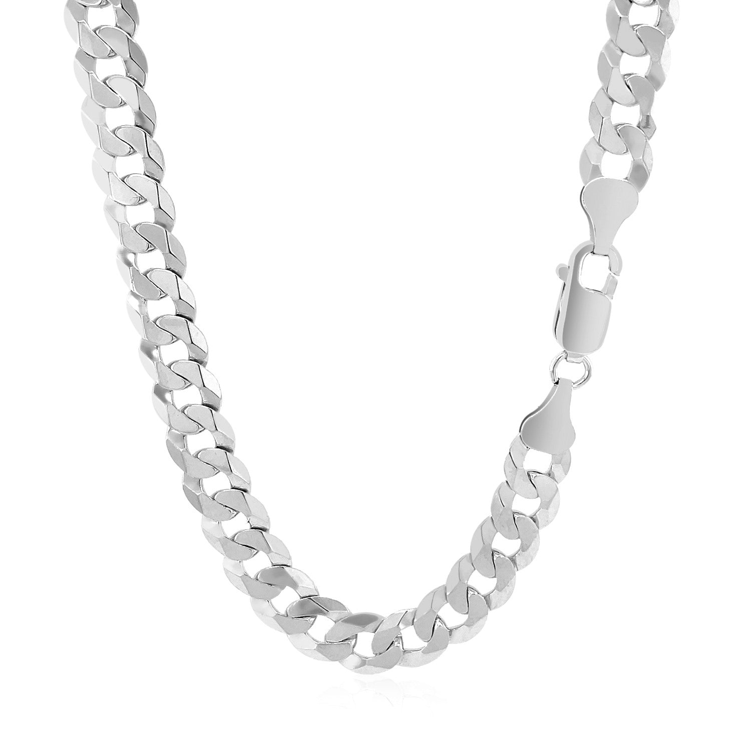 Rhodium Plated Sterling Silver Curb Style Chain (7.20 mm) - Peelerie