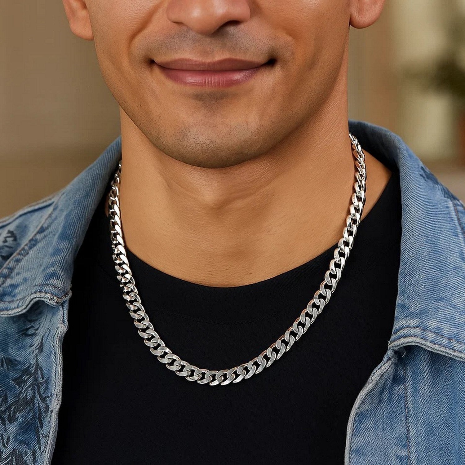 Rhodium Plated Sterling Silver Curb Style Chain (7.20 mm) - Peelerie
