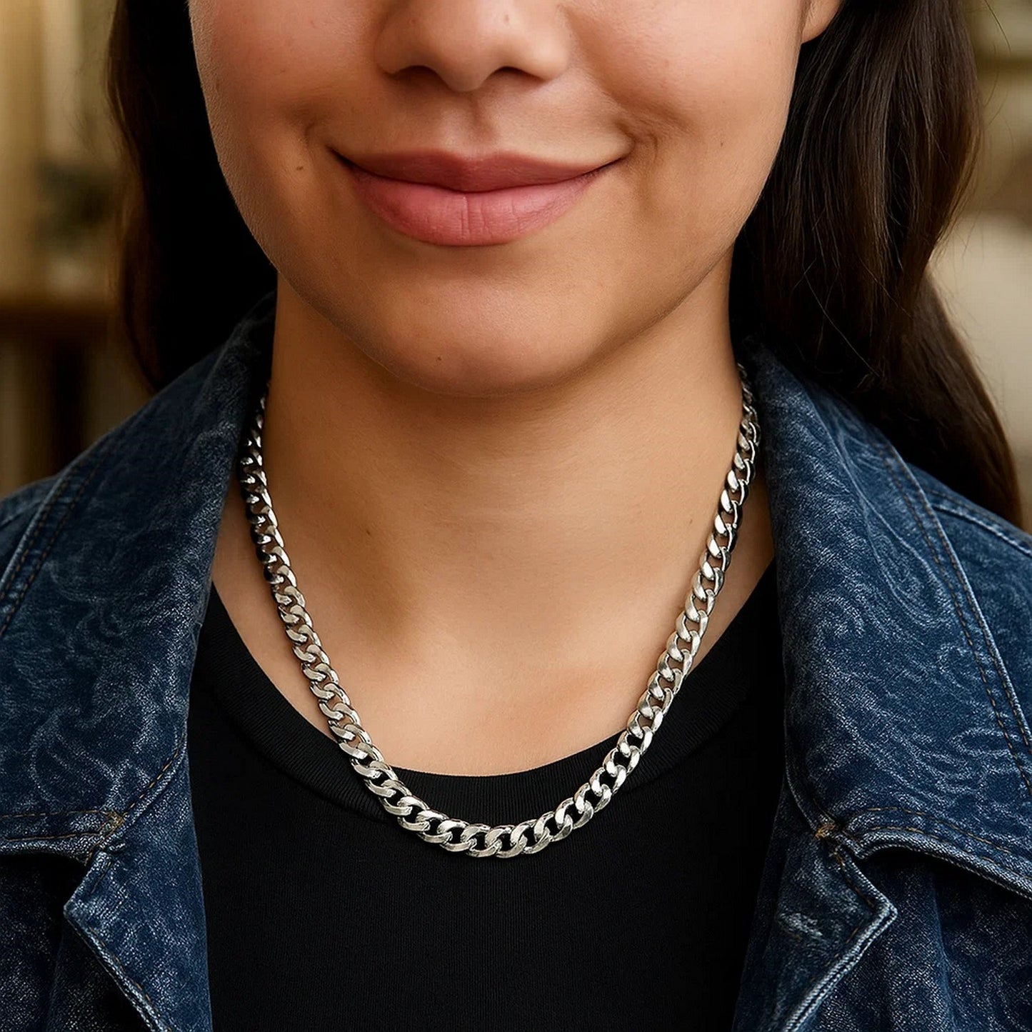 Rhodium Plated Sterling Silver Curb Style Chain (7.20 mm) - Peelerie