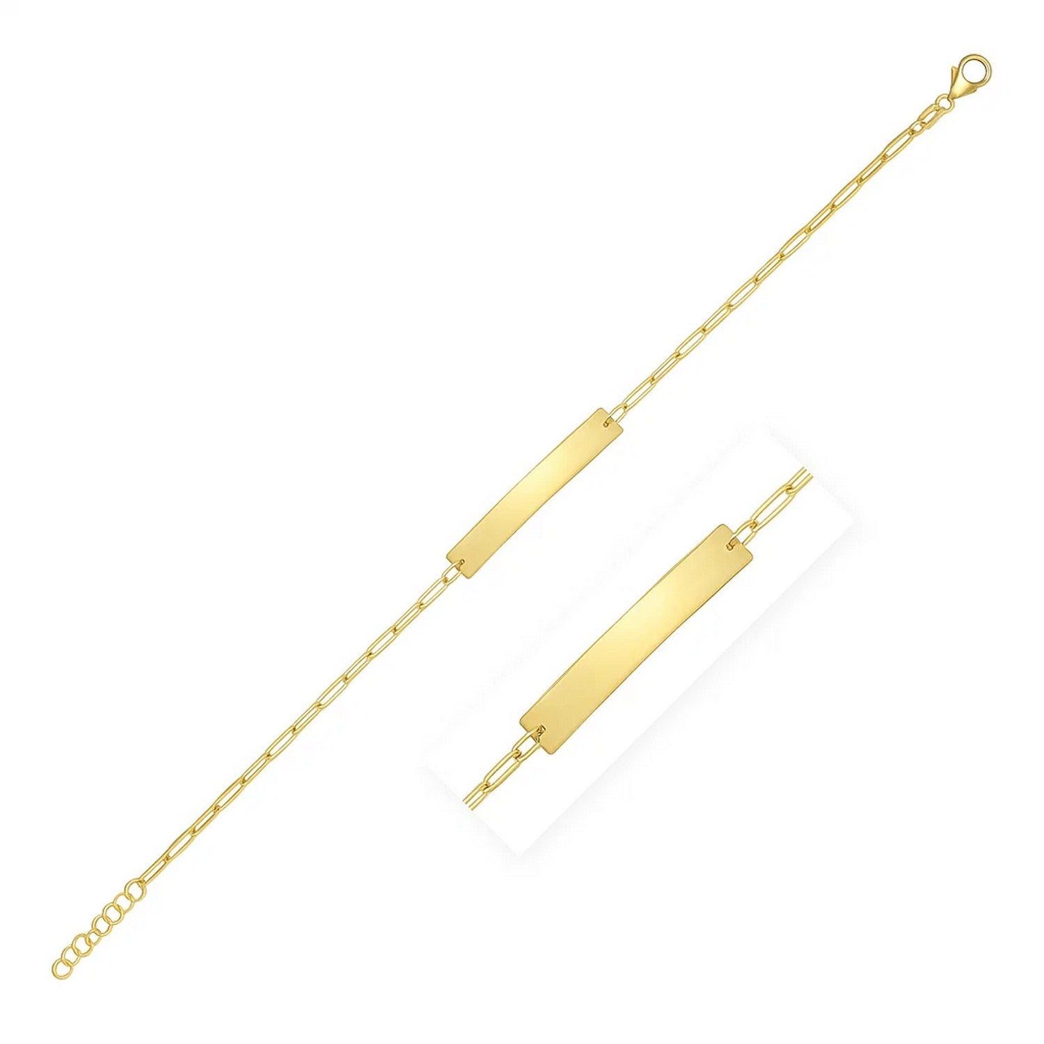 14k Yellow Gold 7 inch Paperclip Chain Bracelet with Bar (2.10 mm) in a sleek high-contrast midnight luxury editorial style