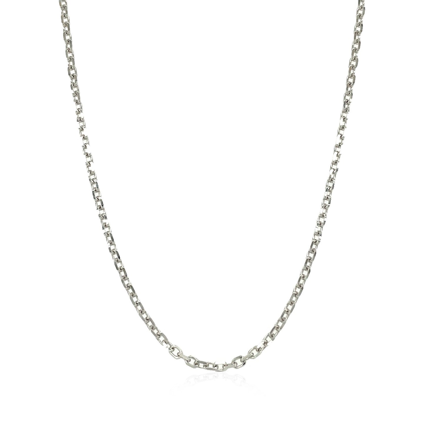 14k White Gold Diamond Cut Cable Link Chain (1.9 mm) in a sleek high-contrast midnight luxury editorial style