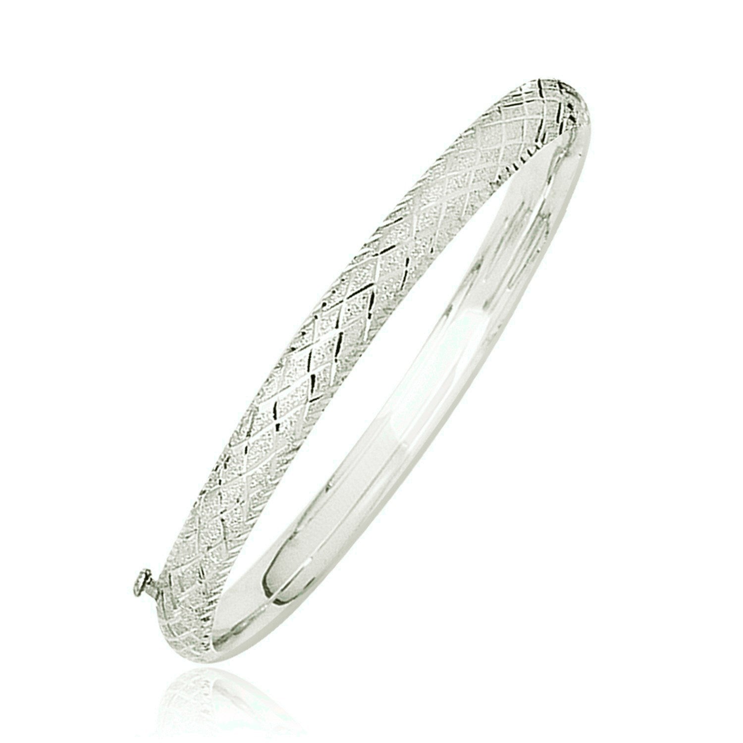 14k White Gold Diamond Carved Bangle (6.00 mm) in a sleek high-contrast midnight luxury editorial style