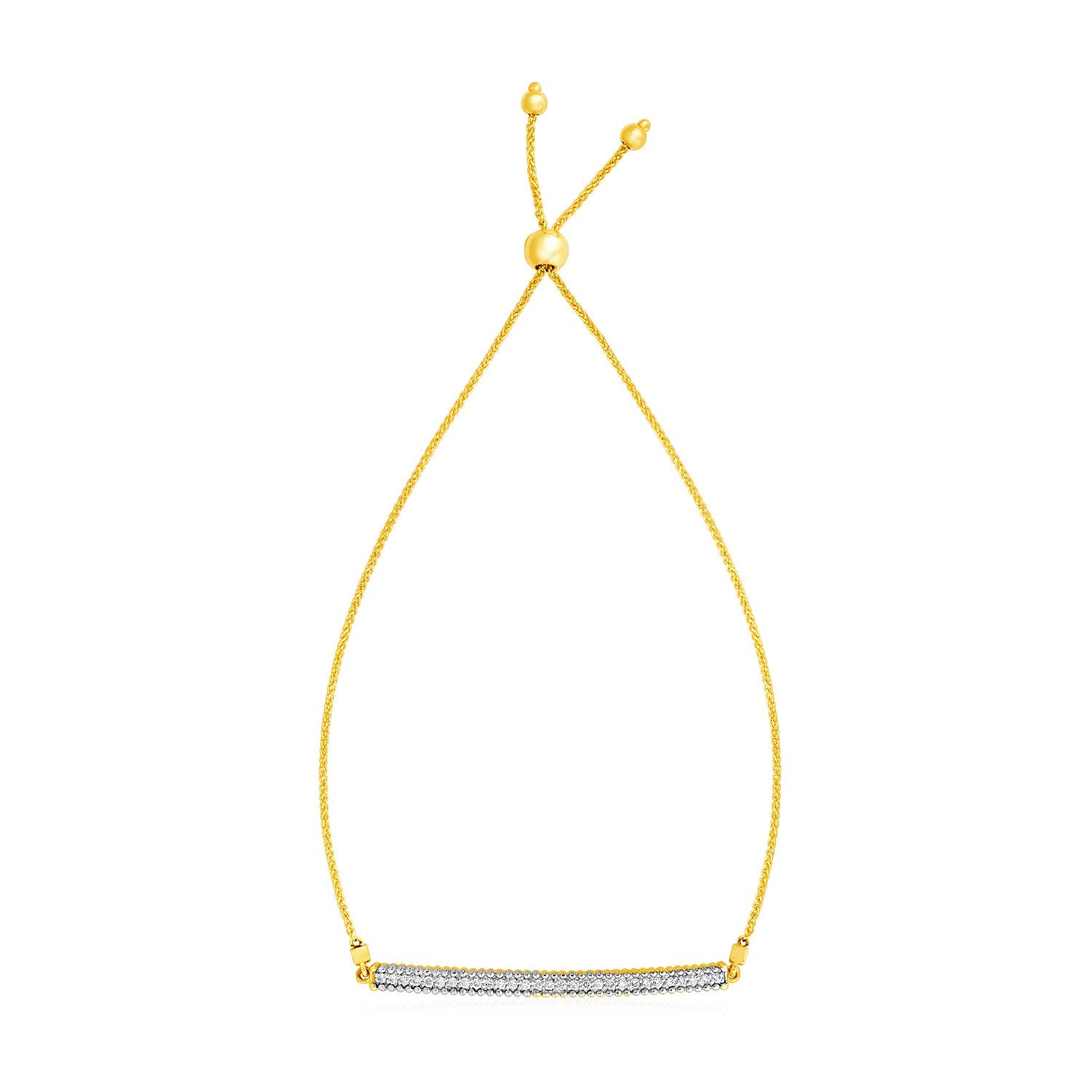 14k Yellow Gold Adjustable Bracelet with Textured Bar and Diamonds in a sleek high-contrast midnight luxury editorial style