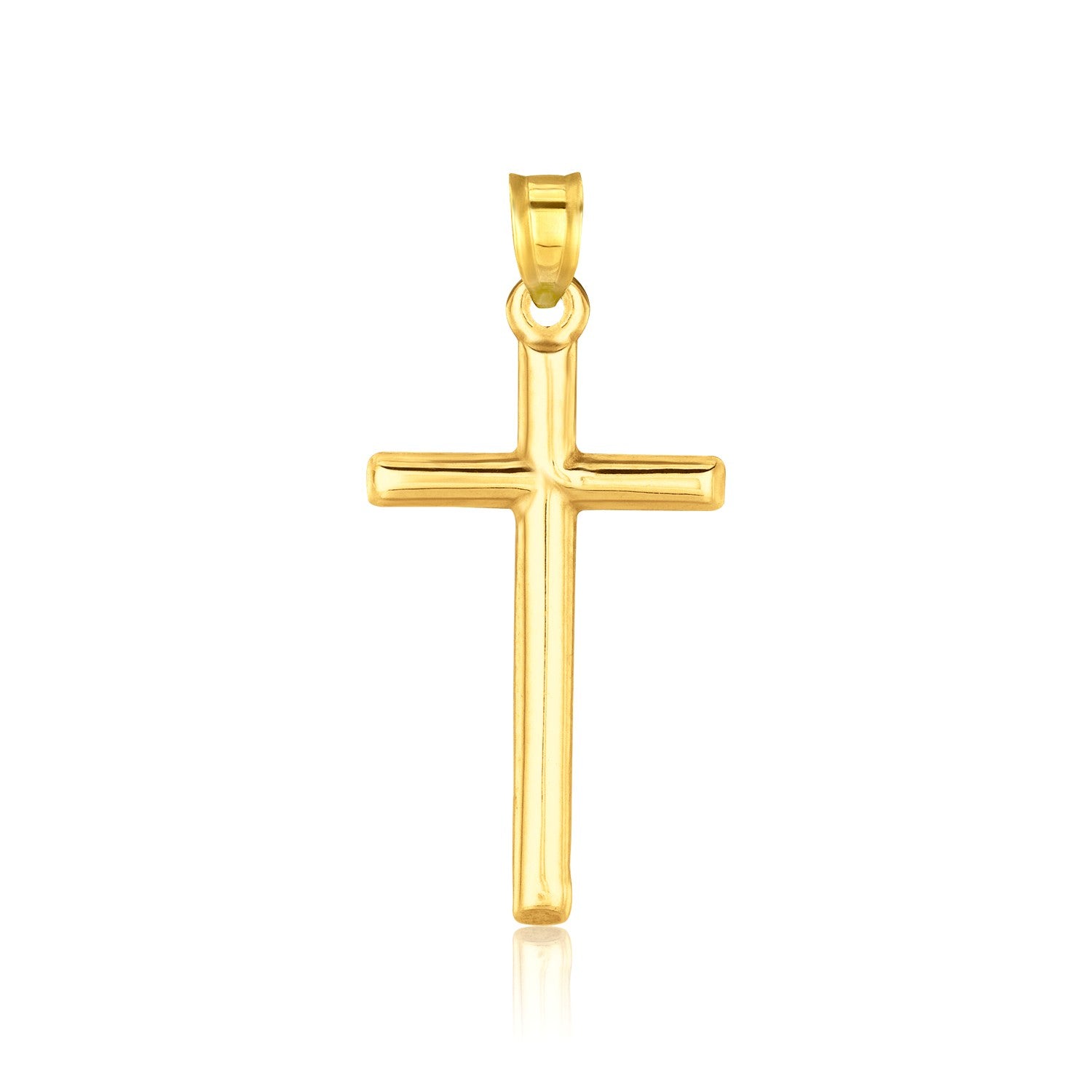 14k Yellow Gold High Polish Cross Pendant in a sleek high-contrast midnight luxury editorial style