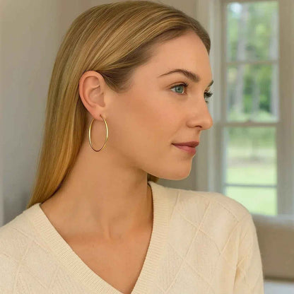 10k Yellow Gold Polished Hoop Earrings (1.5x40mm)