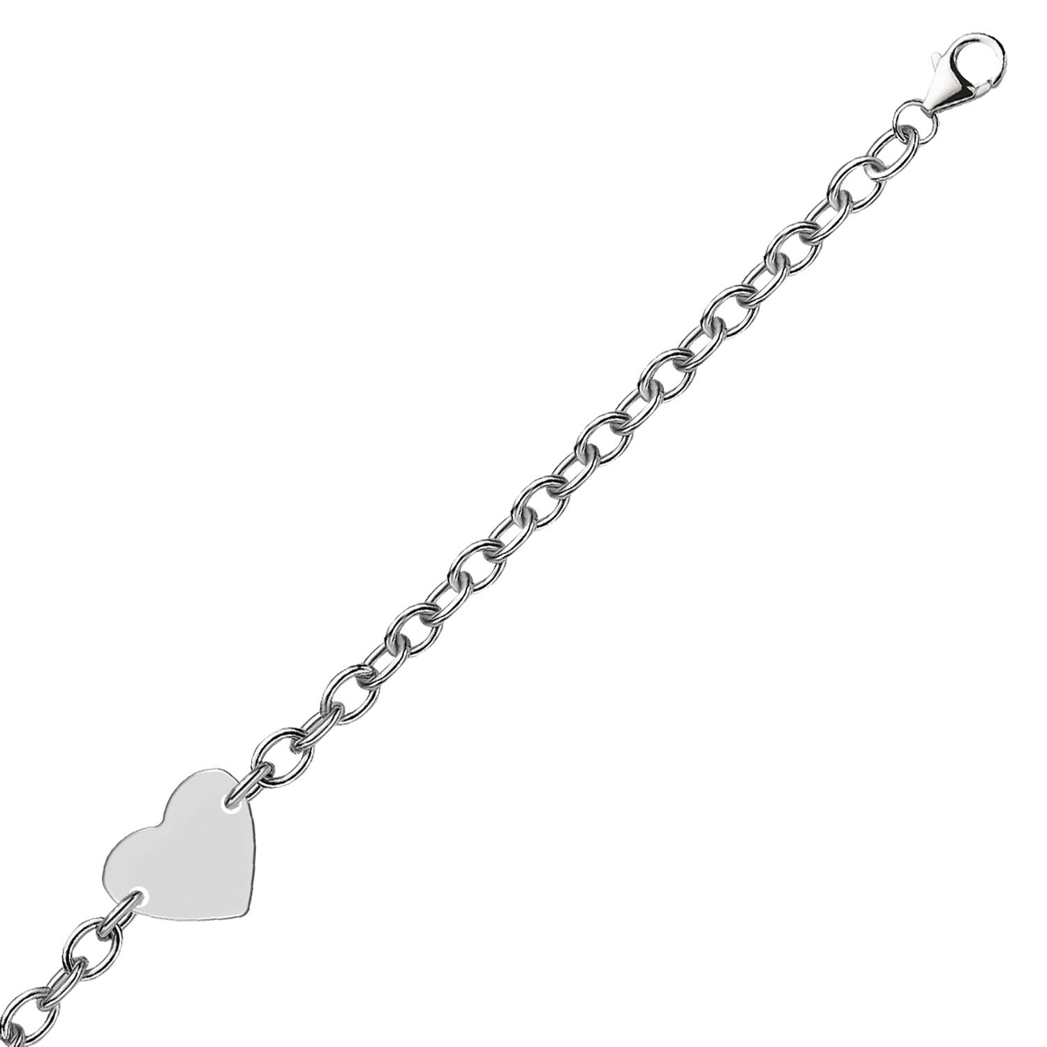 Sterling Silver Rhodium Plated Chain Bracelet with a Flat Heart Station(5.00 mm) in a sleek high-contrast midnight luxury edi