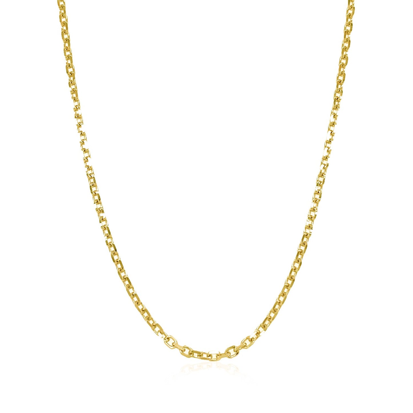 14k Yellow Gold Diamond Cut Cable Link Chain (1.90 mm) in a sleek high-contrast midnight luxury editorial style