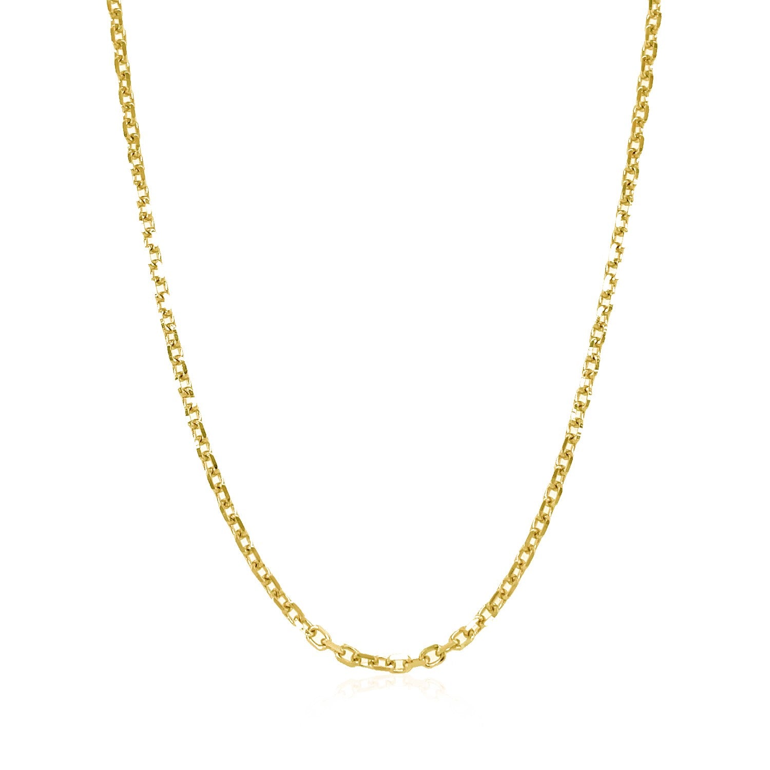14k Yellow Gold Diamond Cut Cable Link Chain (1.90 mm) in a sleek high-contrast midnight luxury editorial style