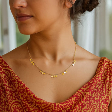 14k Yellow Gold Necklace with Circle Dangle Stations