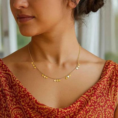 14k Yellow Gold Necklace with Circle Dangle Stations