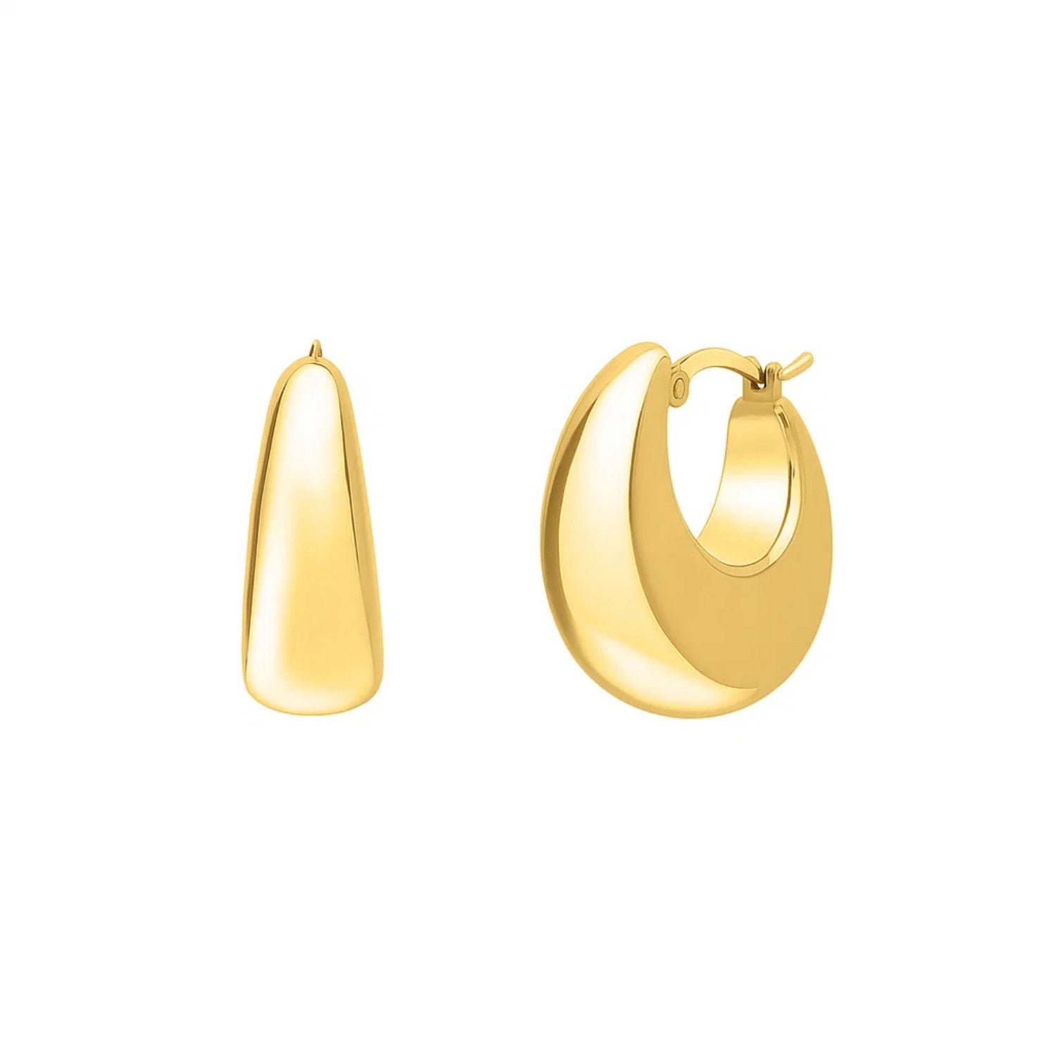 14k Yellow Gold Large Tapered Hoop Earrings(20x20mm) in a sleek high-contrast midnight luxury editorial style